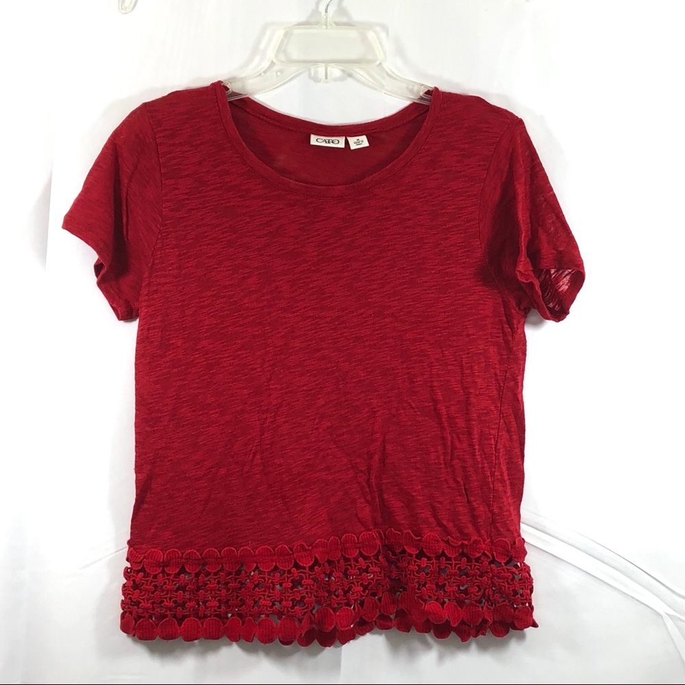 CATO Red Top with Lace Hem Size M K13